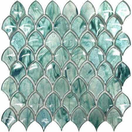 APOLLO TILE Majeste 10.8 in. x 11.3 in. Glossy Sea Blue Glass Mosaic Wall and Floor Tile 8.48 sqft/case, 10PK APLASL8803A